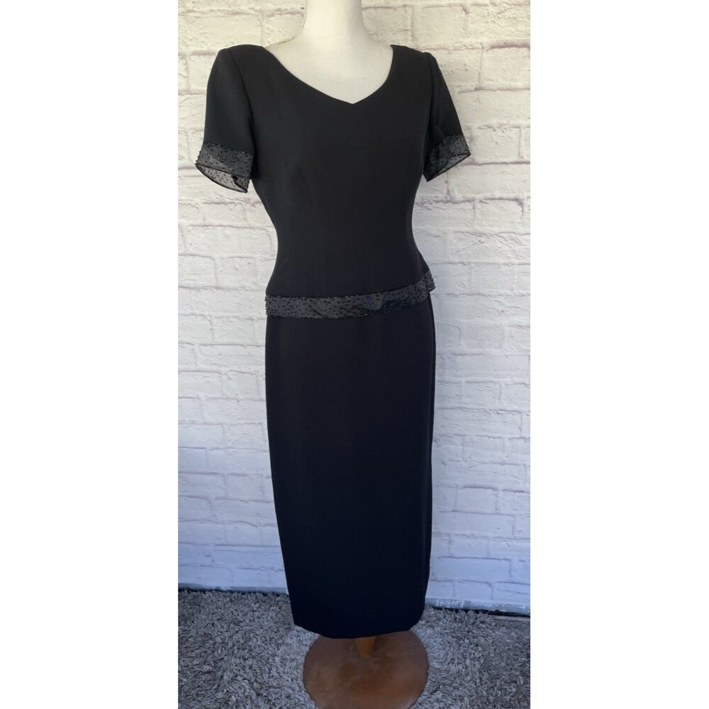 Vintage Talbots Petites Black Sheath Long  Dress Button Back Size 4